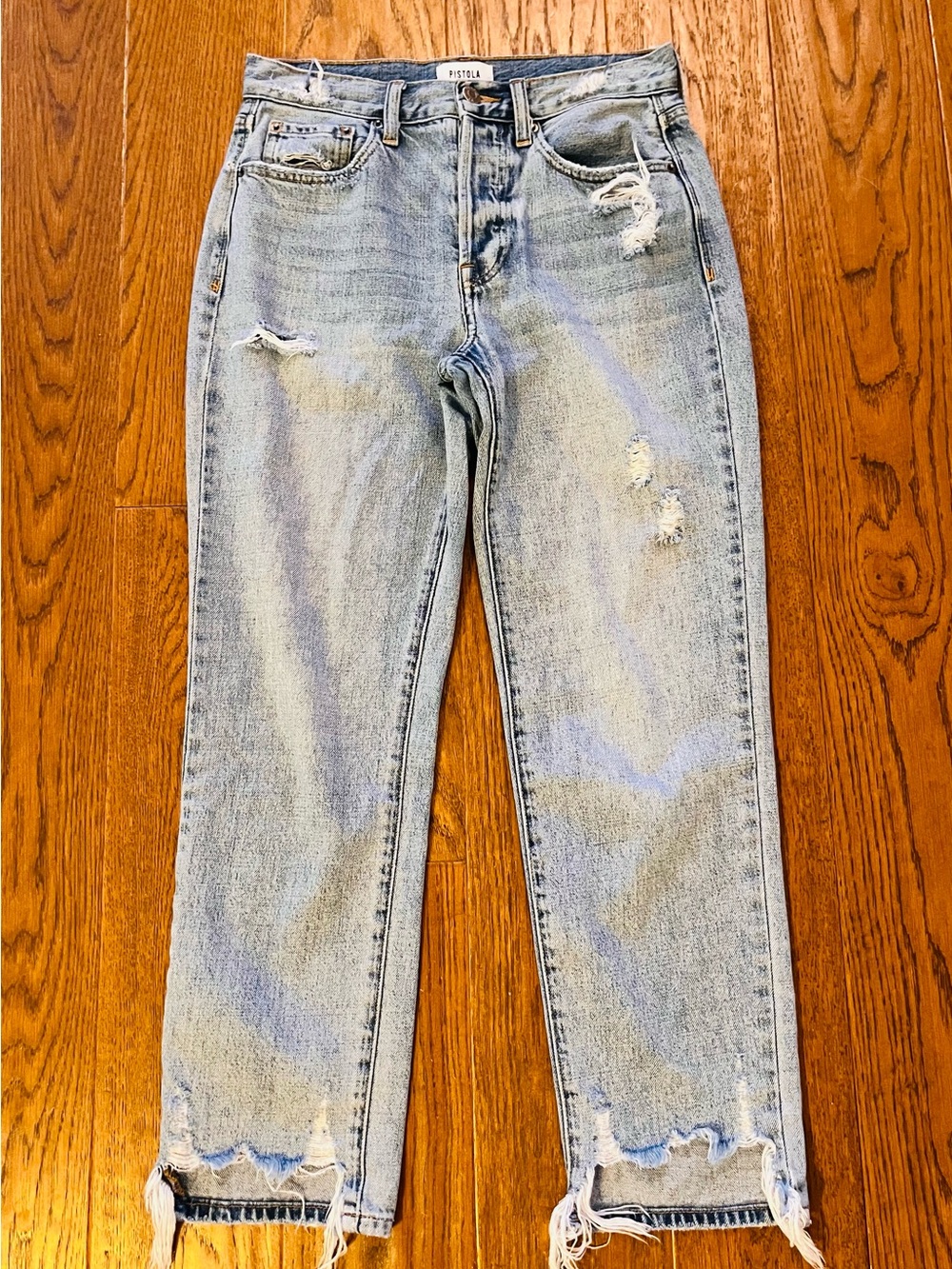 pistola Light Blue Distressed Straight Leg Jeans